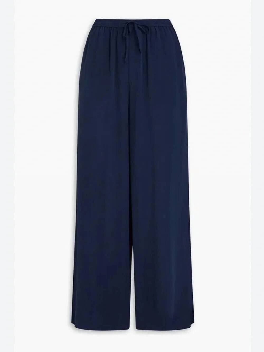 NEW ONIA women's silk wide leg drawstring pant in deep navy